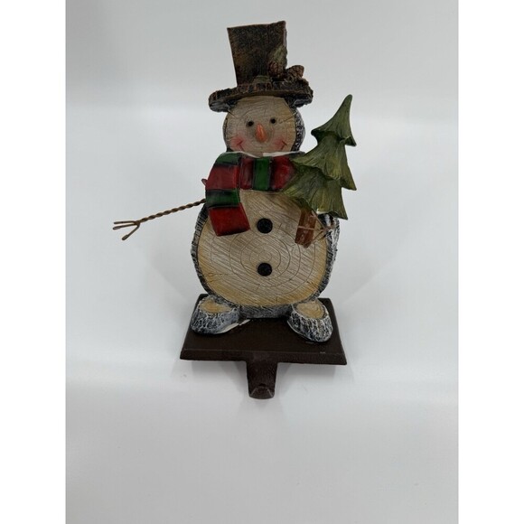 Snowman Stocking Holder 8H" x 4.25W" Mixed Art Resign and Metal - Picture 1 of 10